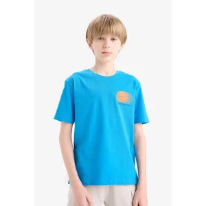 Defacto E0175 Mavi Erkek Çocuk Bisiklet Yaka Baskılı Kısa Kollu Tişört