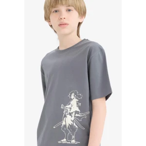 Defacto E0178 Antrasit Erkek Çocuk Bisiklet Yaka Baskılı Kısa Kollu Tişört