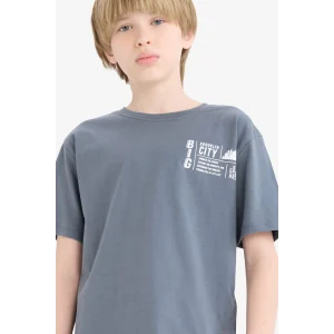 Defacto D9276 Antrasit Erkek Çocuk Bisiklet Yaka Baskılı Kısa Kollu Tişört