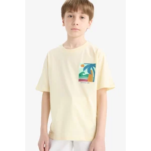 Defacto E4162 Sarı Erkek Çocuk Bisiklet Yaka Baskılı Kısa Kollu Tişört