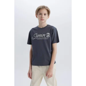 Defacto D9256 Antrasit Erkek Çocuk Bisiklet Yaka Baskılı Kısa Kollu Tişört