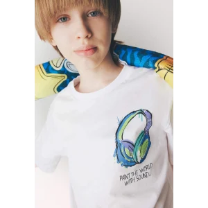 Defacto F0177 Beyaz Erkek Çocuk Bisiklet Yaka Baskılı Kısa Kollu Tişört