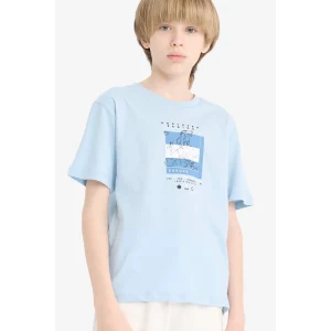Defacto F0172 Mavi Erkek Çocuk Bisiklet Yaka Baskılı Kısa Kollu Tişört