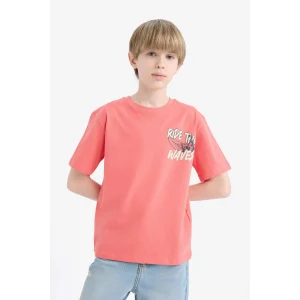 Defacto E0185 Kırmızı Erkek Çocuk Bisiklet Yaka Baskılı Kısa Kollu Tişört