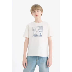 Defacto E0182 Beyaz Erkek Çocuk Bisiklet Yaka Baskılı Kısa Kollu Tişört