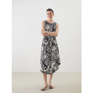 LCWAIKIKI Classic Siyah Bisiklet Yaka Desenli Elbise