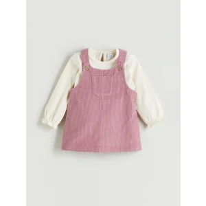 LCW baby Pembe Bisiklet Yaka Kadife Kız Bebek Bluz ve Salopet 2li