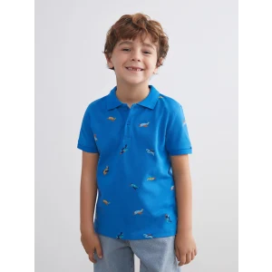 LCW Kids Mavi Polo Yaka Baskılı Erkek Çocuk Tişört