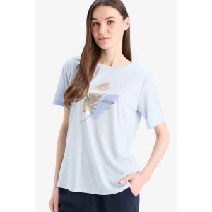 Defacto E1164 Mavi Regular Fit Bisiklet Yaka Baskılı Kısa Kollu Tişört