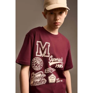 Defacto E0090 Bordo Erkek Çocuk Bisiklet Yaka Baskılı Kısa Kollu Tişört