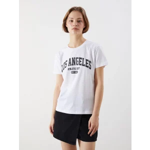 XSIDE Beyaz Bisiklet Yaka Los Angeles Baskılı Kadın Tişört