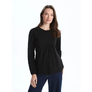 LCW Grace Siyah Bisiklet Yaka Nakışlı Bluz
