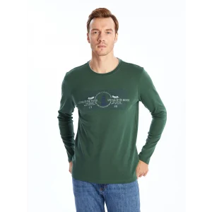 LCWAIKIKI Classic Yeşil Bisiklet Yaka Uzun Kollu Baskılı Erkek Sweatshirt