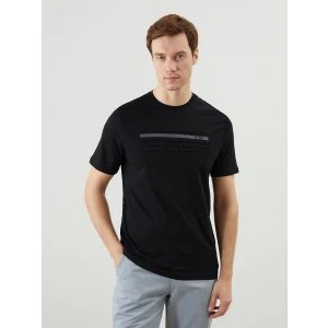 LCWAIKIKI Classic Siyah Bisiklet Yaka Kısa Kollu Baskılı Penye Erkek Tişört