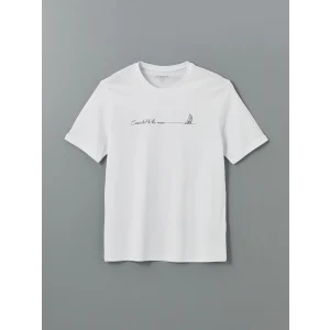 LCWAIKIKI Classic Beyaz Bisiklet Yaka Baskılı Penye Erkek Tişört