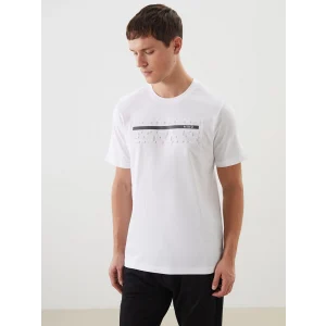 LCWAIKIKI Classic Beyaz Bisiklet Yaka Kısa Kollu Baskılı Penye Erkek Tişört