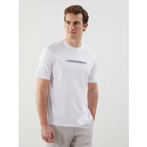 LCWAIKIKI Classic Beyaz Bisiklet Yaka Baskılı Penye Erkek Tişört