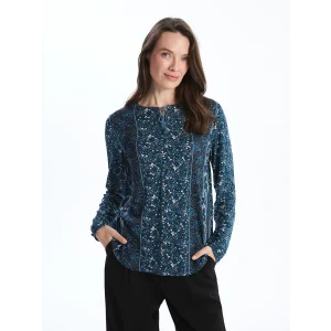 LCW Grace Lacivert Bağlamalı Yaka Desenli Kadın Bluz
