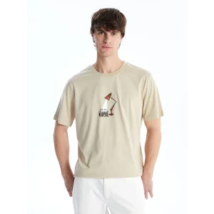 XSIDE Bej Bisiklet Yaka Kısa Kollu Baskılı Penye Erkek Tişört