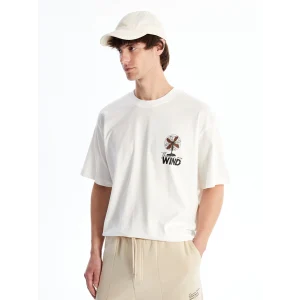 XSIDE Ekru Bisiklet Yaka Kısa Kollu Baskılı Penye Erkek Tişört