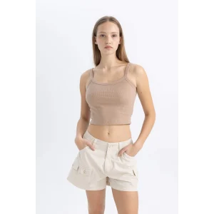 Defacto B0563 Bej Coool Fitted Fitilli Kaşkorse Basic Düz Atlet