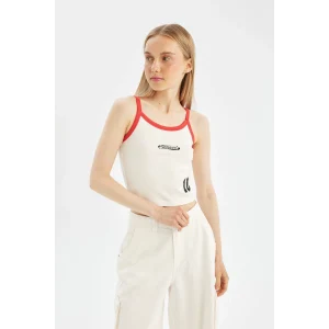 Defacto D1381 Beyaz Coool Fitted Baskılı Modal Askılı Atlet