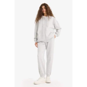 Defacto S7370 Gri Standart Fit Kalın Jogger Eşofman Altı Bel Paça Lastikli Basic Düz Uzun Boy