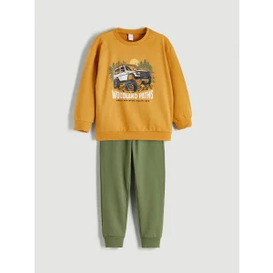 LCW Kids Sari Bisiklet Yaka Baskılı Erkek Bebek Sweatshirt ve Eşofman Alt 2li