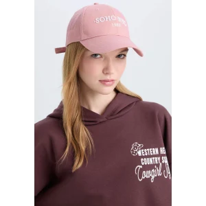 Defacto D9477 Pembe Kadın Etiket Baskılı Dokuma Beyzbol Basketbol Şapkası