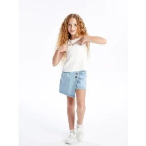 LCW Kids Indigo Beli Lastikli Kız Çocuk Jean Şort Etek