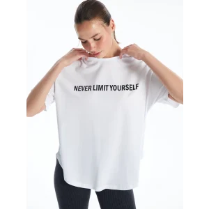 XSIDE ACTIVE Beyaz Bisiklet Yaka Baskılı Kısa Kollu Kadın Spor Tişört