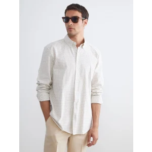 SOUTHBLUE Gri Regular Fit Uzun Kollu Ekose Keten Karışımlı Erkek Gömlek