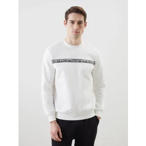 LCWAIKIKI Classic Ekru Bisiklet Yaka Baskılı Erkek Kalın Sweatshirt