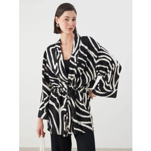 LCWAIKIKI Classic Siyah Şal Yaka Desenli Kadın Kimono