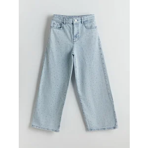 LCW Kids Mavi Beli Ayarlanabilir Lastikli Taşlı Kız Çocuk Jean Pantolon