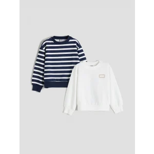 LCW Kids Lacivert Bisiklet Yaka Baskılı Kız Çocuk Sweatshirt 2li