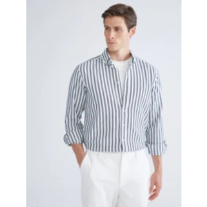 LC WAIKIKI Indigo Regular Fit Uzun Kollu Çizgili Erkek Gömlek