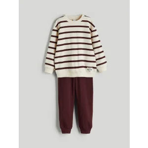 LCW Kids Bej Bisiklet Yaka Çizgili Erkek Çocuk Sweatshirt ve Eşofman Alt 2li