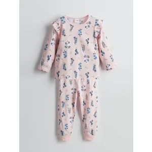 LCW Kids Pembe Bisiklet Yaka Çiçekli Kız Bebek Pijama Takımı