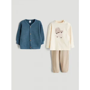 LCW baby Bej Bisiklet Yaka Baskılı Erkek Bebek 3lü Takım