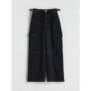 LCW Kids Siyah Beli Ayarlanabilir Lastikli Kız Çocuk Kargo Jean Pantolon