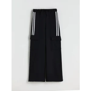 LCW Kids Siyah Beli Lastikli Çizgili Geniş Paça Kız Çocuk Eşofman Altı