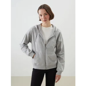 LCWAIKIKI Classic Gri Kapüşonlu Oversize Kadın Fermuarlı Sweatshirt