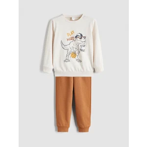 LCW Kids Beyaz Bisiklet Yaka Baskılı Erkek Çocuk Sweatshirt ve Eşofman Alt 2li