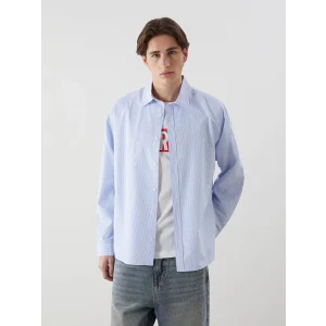 XSIDE Mavi Rahat Kalıp Uzun Kollu Çizgili Erkek Gömlek
