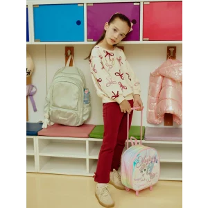 LCW Kids Ekru Fiyonk Baskılı Kız Çocuk Sweatshirt ve Tayt 2li