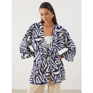 LCWAIKIKI Classic Mavi Şal Yaka Desenli Oversize Kadın Kimono