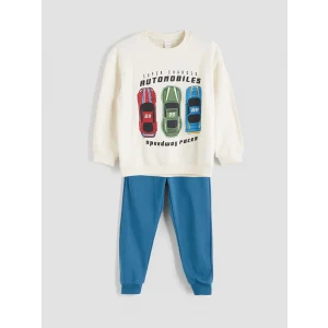 LCW Kids Bej Bisiklet Yaka Baskılı Erkek Çocuk Sweatshirt ve Eşofman Alt 2li