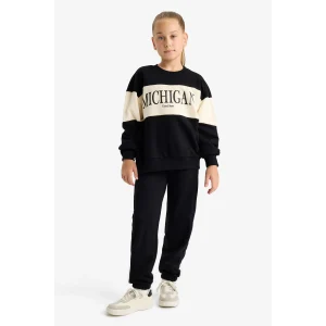 Defacto E6418A8BK81 Siyah Kız Çocuk 2li Takım Baskılı Sweatshirt Eşofman Altı