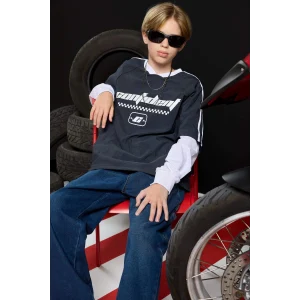 Defacto F1964A8AR222 Antrasit Erkek Çocuk Oversize Geniş Kalıp V Yaka Baskılı Paraşüt Uzun Kollu Tişört